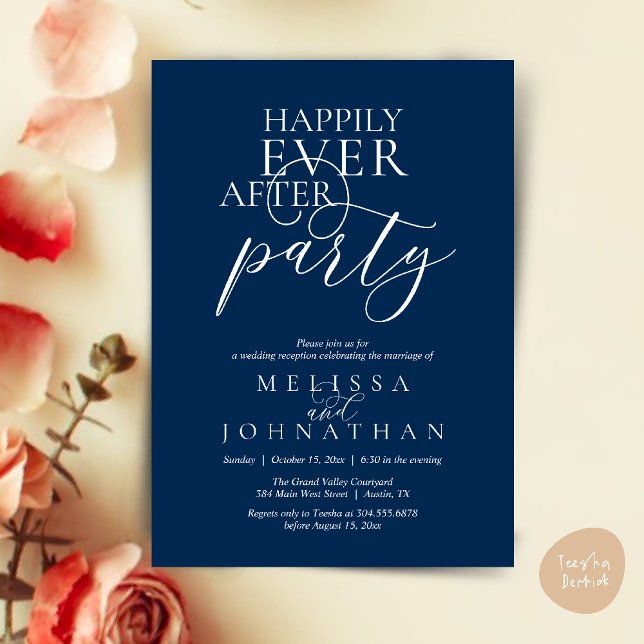Convite Happily Ever After Party, Modern Classy Wedding (Happily Ever After Party, Modern Classy Wedding Invitation Card PDF Navy Blue)