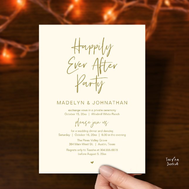 Convite Happily Ever After Party, Modern Wedding Dinner (Happily Ever After Party, Modern Wedding Reception Dinner Invitation card in yellow gold)