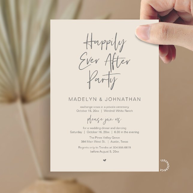 Convite Happily Ever After Party, Modern Wedding Dinner (Happily Ever After Party, Modern Wedding Reception Dinner Invitation card in cream grey)
