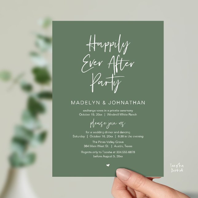 Convite Happily Ever After Party, Modern Wedding Dinner (Happily Ever After Party, Modern Wedding Reception Dinner Invitation card in sage green)
