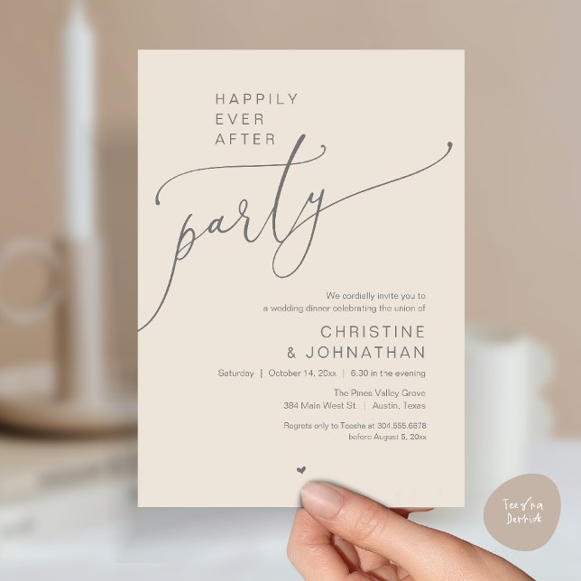 Convite "Happily Ever After Party" Modern Wedding Dinner ("Happily Ever After Party" Modern Wedding Dinner reception Invitation card in cream grey)