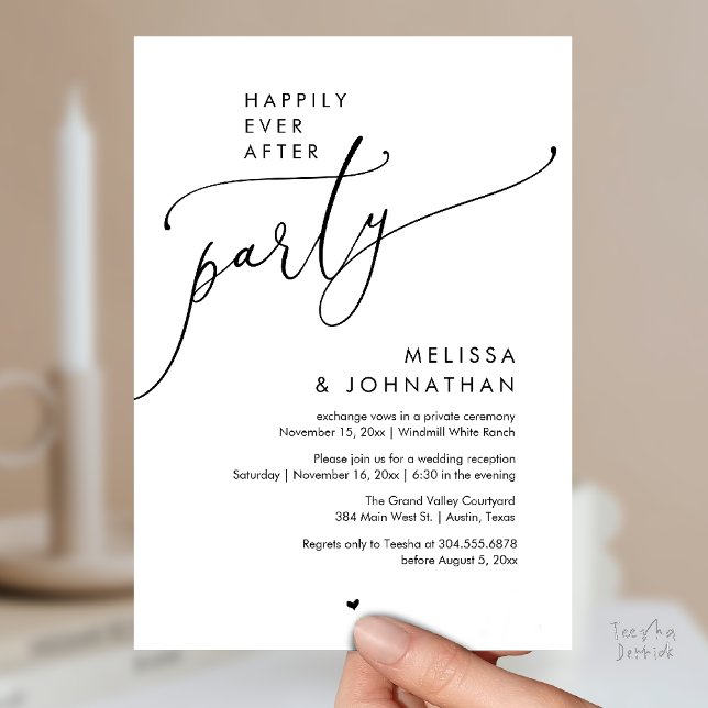 Convite Happily Ever After Party Modern Wedding Reception (Happily Ever After Party Modern Wedding Reception Invitation Card Dinner Brunch Lunch in Black White)