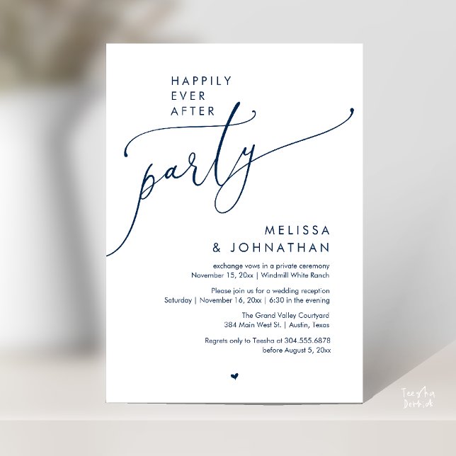 Convite Happily Ever After Party Modern Wedding Reception (Happily Ever After Party Modern Wedding Reception Invitation Card Dinner Brunch Lunch in Navy Blue)