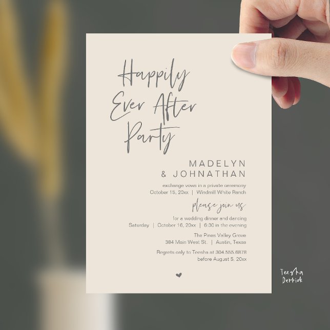Convite Happily Ever After Party, Modern Wedding Reception (Happily Ever After Party, Modern Wedding Reception Dinner Invitation card in cream grey)