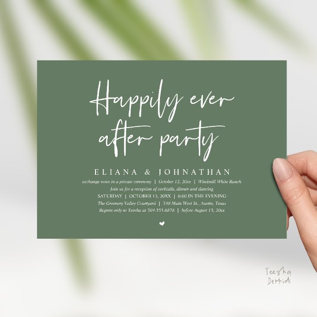 Convite  Happily Ever After Party Modern Wedding Reception (Happily Ever After Party Modern Wedding Reception Invitation Card in Sage Green)
