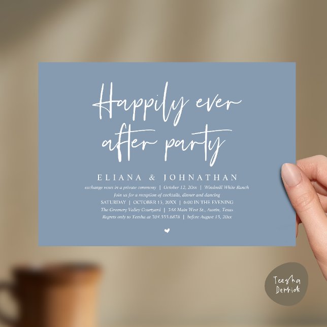 Convite  Happily Ever After Party Modern Wedding Reception (Happily Ever After Party Modern Wedding Reception Invitation Card in Dusty Blue)