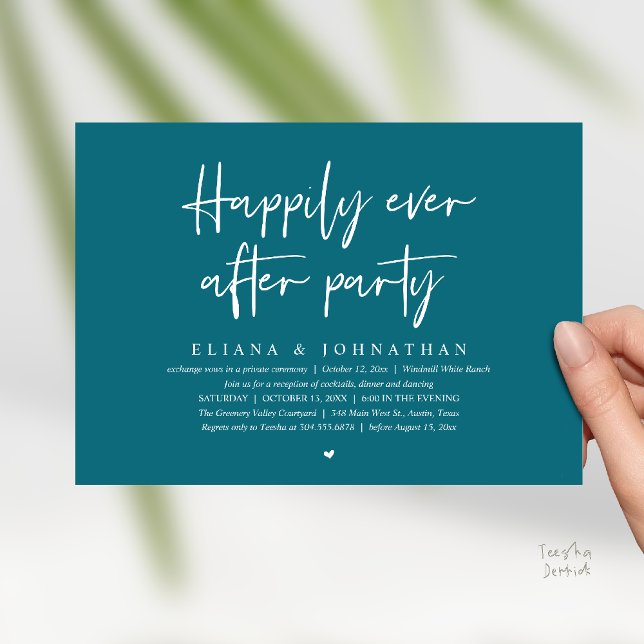 Convite  Happily Ever After Party Modern Wedding Reception (Happily Ever After Party Modern Wedding Reception Invitation Card in Emerald Green)