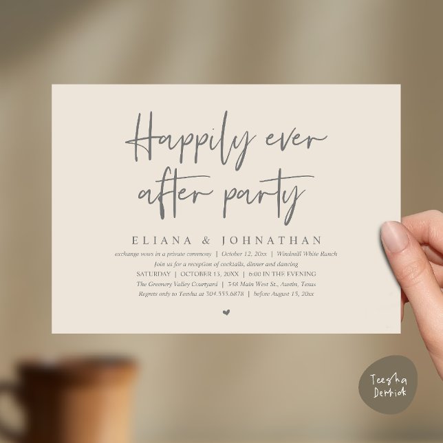 Convite  Happily Ever After Party Modern Wedding Reception (Happily Ever After Party Modern Wedding Reception Invitation Card in Cream Grey)