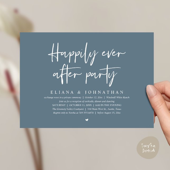 Convite  Happily Ever After Party Modern Wedding Reception (Happily Ever After Party Modern Wedding Reception Invitation Card in Dark Dusty Blue)