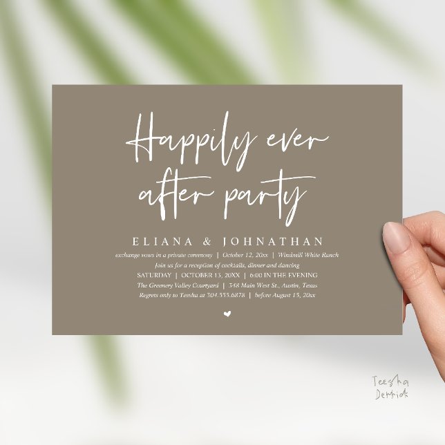 Convite  Happily Ever After Party Modern Wedding Reception (Happily Ever After Party Modern Wedding Reception Invitation Card in Taupe Brown)