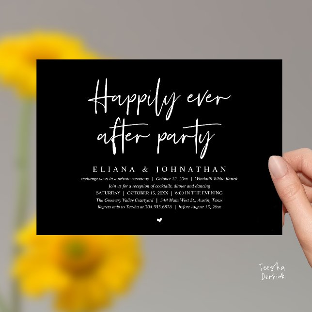 Convite  Happily Ever After Party Modern Wedding Reception (Happily Ever After Party Modern Wedding Reception Invitation Card in Black and White)