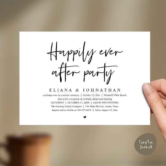 Convite  Happily Ever After Party Modern Wedding Reception (Happily Ever After Party Modern Wedding Reception Invitation Card in Black and White)