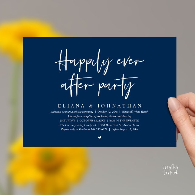 Convite  Happily Ever After Party Modern Wedding Reception (Happily Ever After Party Modern Wedding Reception Invitation Card in Navy Blue)