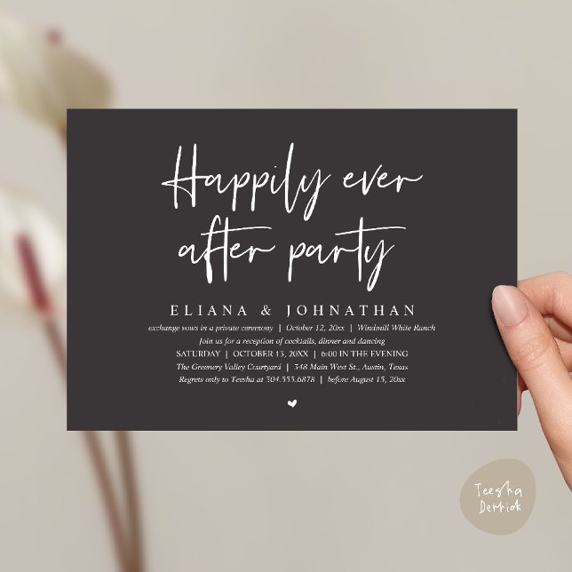 Convite  Happily Ever After Party Modern Wedding Reception (Happily Ever After Party Modern Wedding Reception Invitation Card in Charcoal Grey)