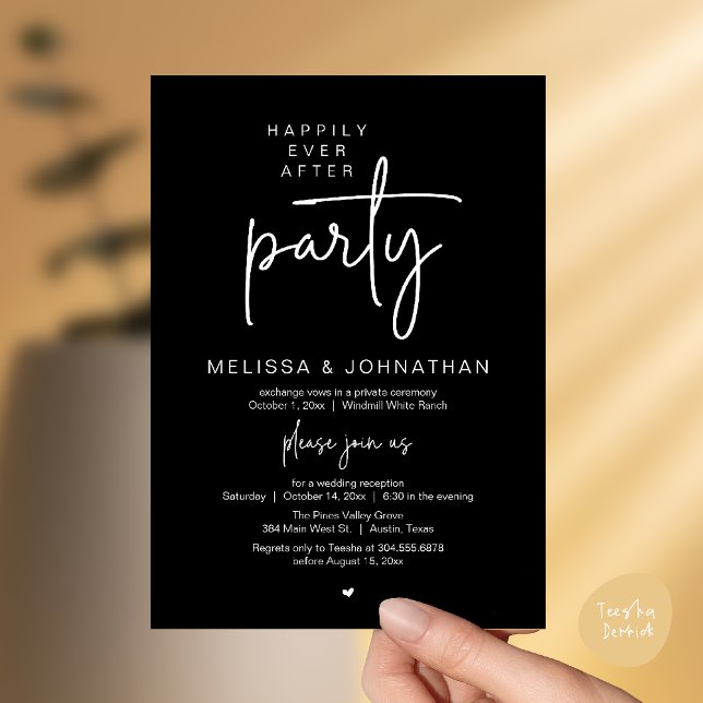 Convite Happily Ever After Party, Modern Wedding Reception (Happily Ever After Party, Modern Wedding Reception Dinner Invitation Card in Black and White)