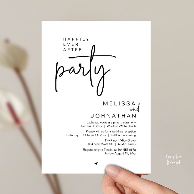 Convite Happily Ever After Party, Modern Wedding Reception (Happily Ever After Party, Modern Wedding Reception Invitation Card in black and white)