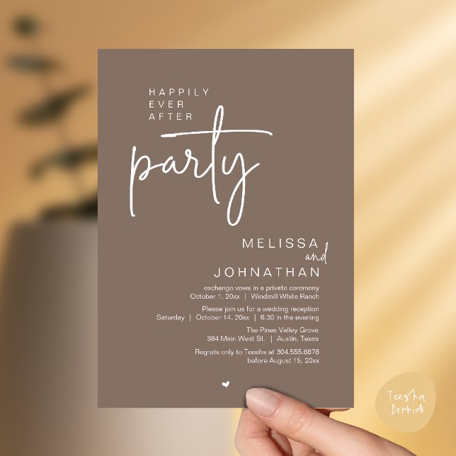Convite Happily Ever After Party, Modern Wedding Reception (Happily Ever After Party, Modern Wedding Reception Invitation Card in Taupe earthy brown)