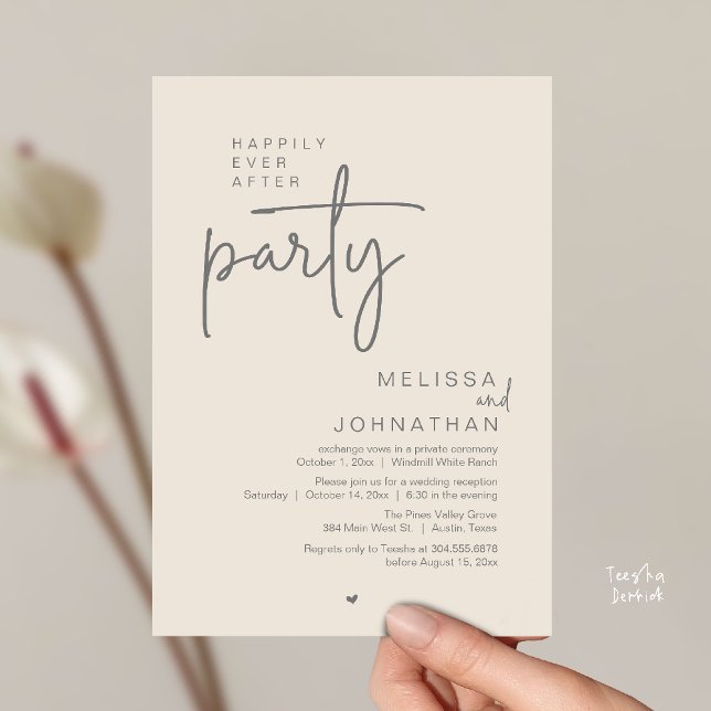 Convite Happily Ever After Party, Modern Wedding Reception (Happily Ever After Party, Modern Wedding Reception Invitation Card in Cream Grey)