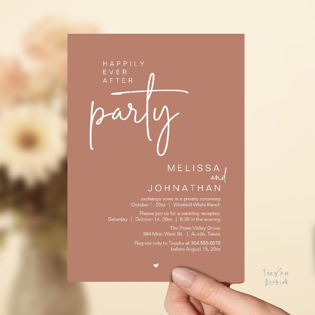 Convite Happily Ever After Party, Modern Wedding Reception (Happily Ever After Party, Modern Wedding Reception Invitation Card in terracotta earthy brown)