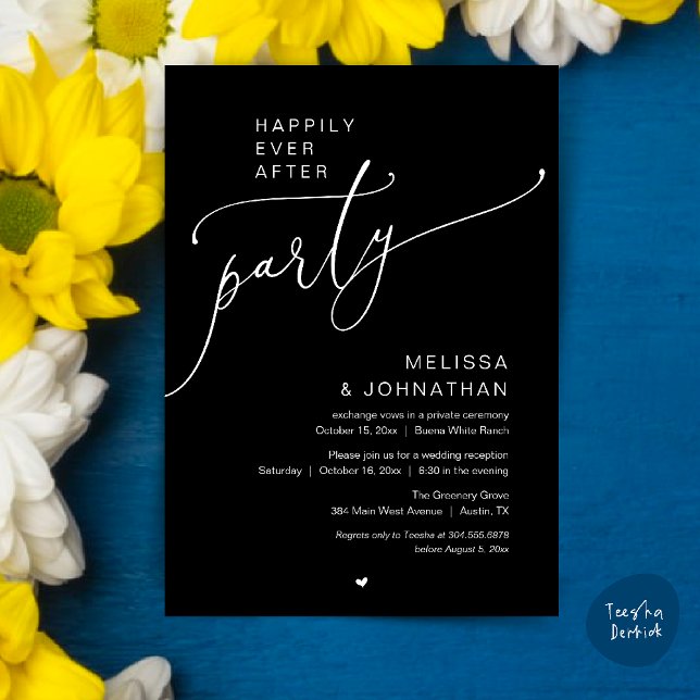 Convite Happily Ever After Party Romance Wedding Reception (Happily Ever After Party Romance Wedding Reception Invitation card in black and white)