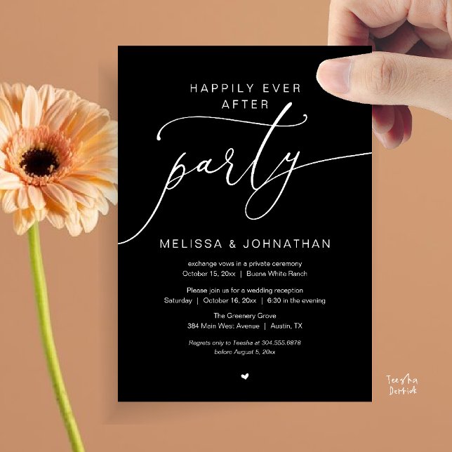 Convite Happily Ever After Party Romance Wedding Reception (Happily Ever After Party Romance Wedding Reception Invitation card in black and white)