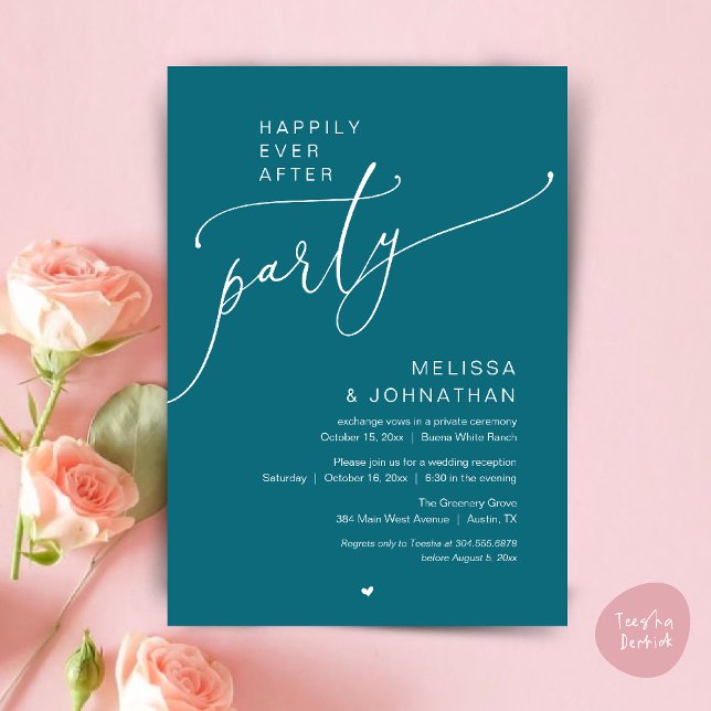 Convite Happily Ever After Party Romance Wedding Reception (Happily Ever After Party Romance Wedding Reception Invitation card in emerald green)