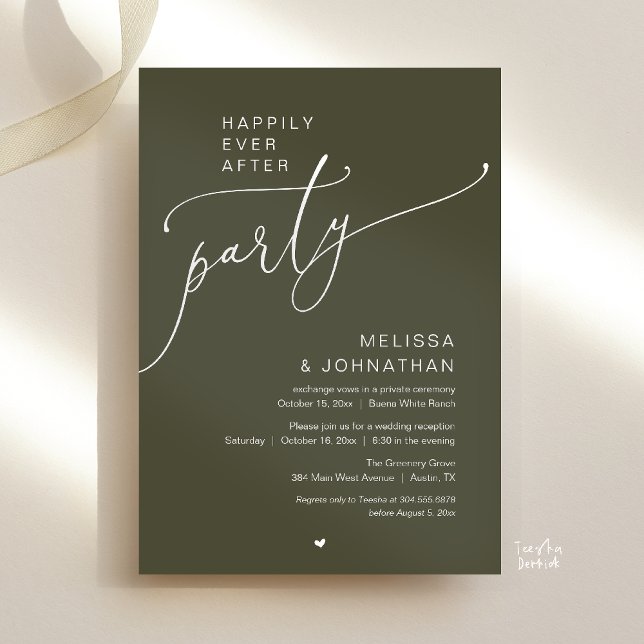 Convite Happily Ever After Party Romance Wedding Reception (Happily Ever After Party Romance Wedding Reception Invitation card in olive green)