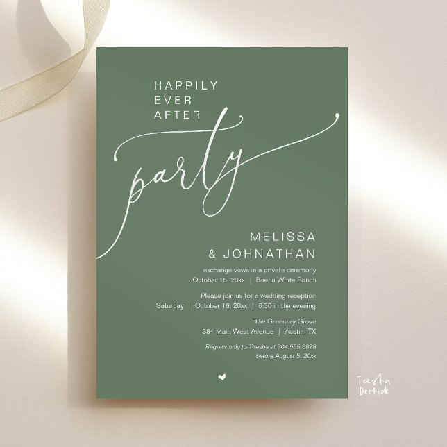 Convite Happily Ever After Party Romance Wedding Reception (Happily Ever After Party Romance Wedding Reception Invitation card in Sage green)