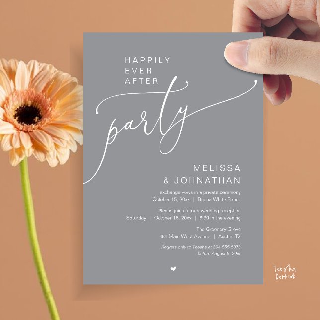 Convite Happily Ever After Party Romance Wedding Reception (Happily Ever After Party Romance Wedding Reception Invitation card in chill grey)
