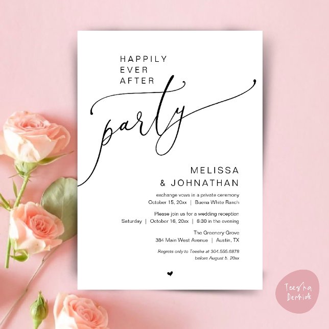 Convite Happily Ever After Party Romance Wedding Reception (Happily Ever After Party Romance Wedding Reception Invitation card in black and white)