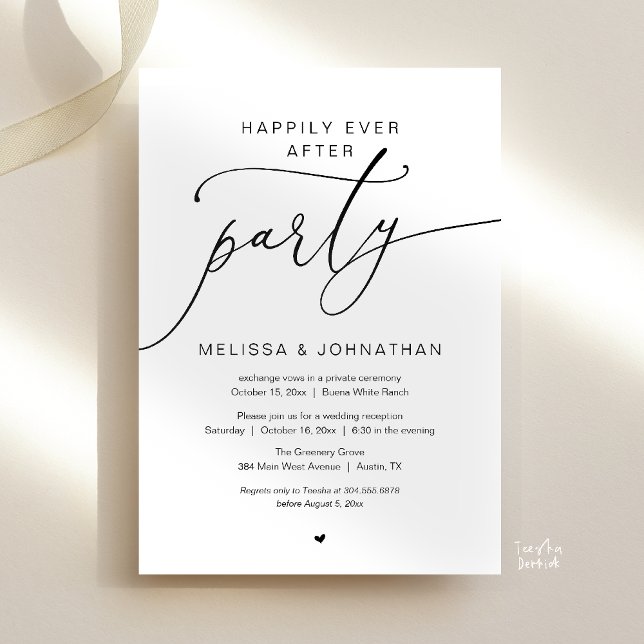 Convite Happily Ever After Party Romance Wedding Reception (Happily Ever After Party Romance Wedding Reception Invitation card in black and white)