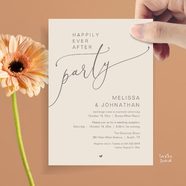 Convite Happily Ever After Party Romance Wedding Reception (Happily Ever After Party Romance Wedding Reception Invitation card in cream grey)
