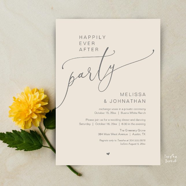Convite Happily Ever After Party Romantic Wedding Dinner (Happily Ever After Party Romantic Wedding Dinner Invitation Card in cream grey)