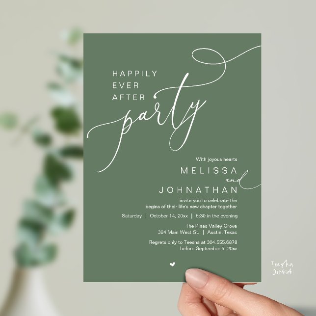 Convite Happily Ever After Party, Romantic Wedding Dinner (Happily Ever After Party, Romantic Wedding Reception Dinner Invitation Card in Sage Green)