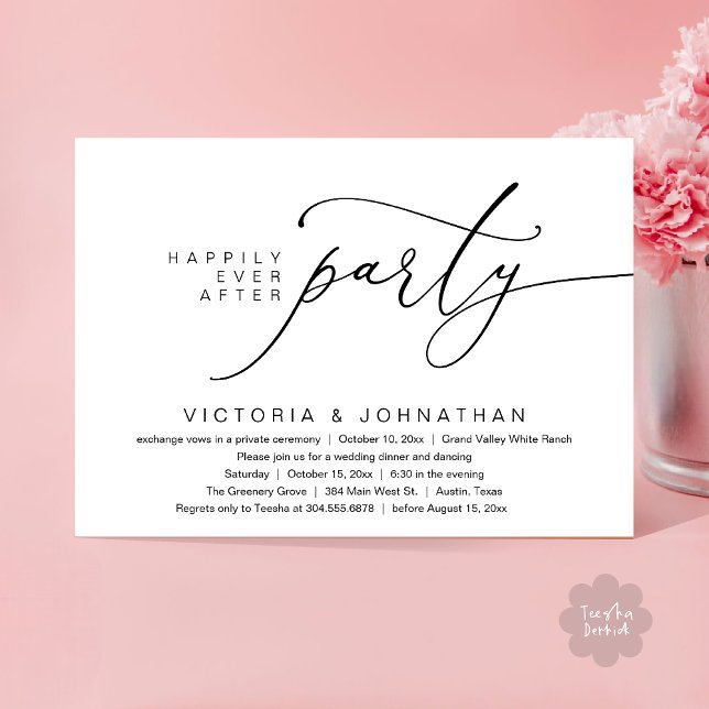 Convite Happily Ever After Party, Romantic Wedding Dinner (Happily Ever After Party, Romantic Wedding Dinner Invitation Card PDF aesthetic Classy White Black)