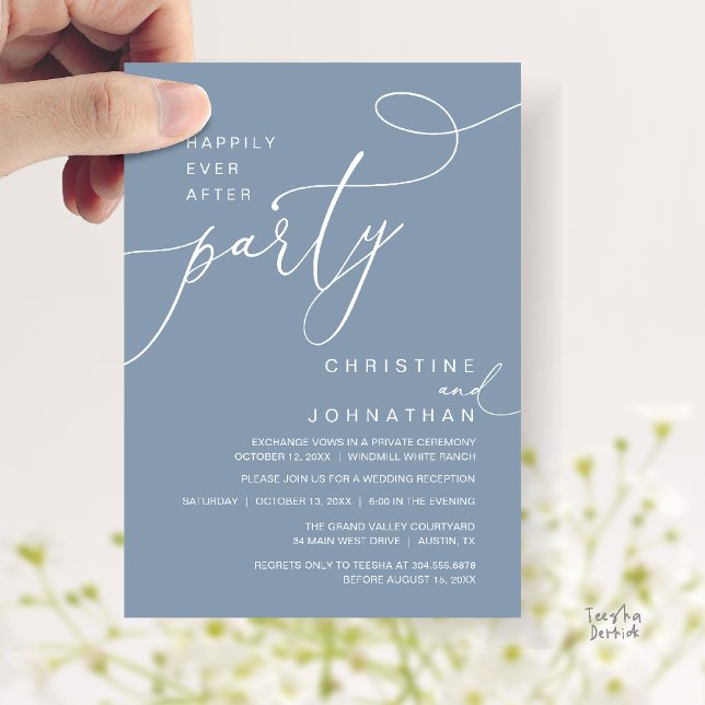 Convite Happily Ever After Party Romantic Weds Reception (Happily Ever After Party Romantic Weds Reception Invitation Card in Dusty Blue)