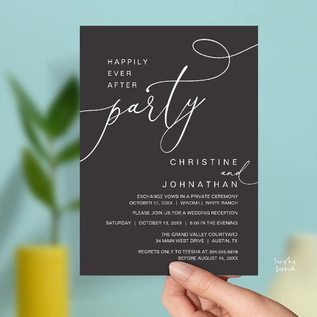 Convite Happily Ever After Party Romantic Weds Reception (Happily Ever After Party Romantic Weds Reception Invitation Card in Charcoal Grey)