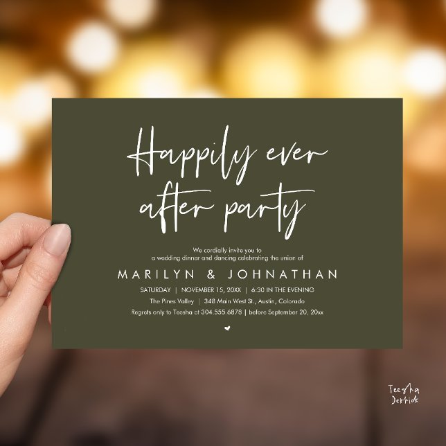 Convite Happily Ever After Party, Wedding Dinner Dancing (Happily Ever After Party, Wedding Dinner Dancing Invitation Card in Olive Green)