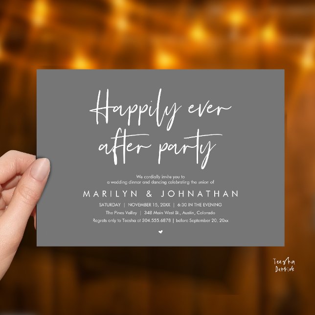 Convite Happily Ever After Party, Wedding Dinner Dancing (Happily Ever After Party, Wedding Dinner Dancing Invitation Card in Dark Grey)