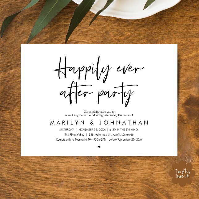 Convite Happily Ever After Party, Wedding Dinner Dancing (Happily Ever After Party, Wedding Dinner Dancing Invitation Card in Black White)