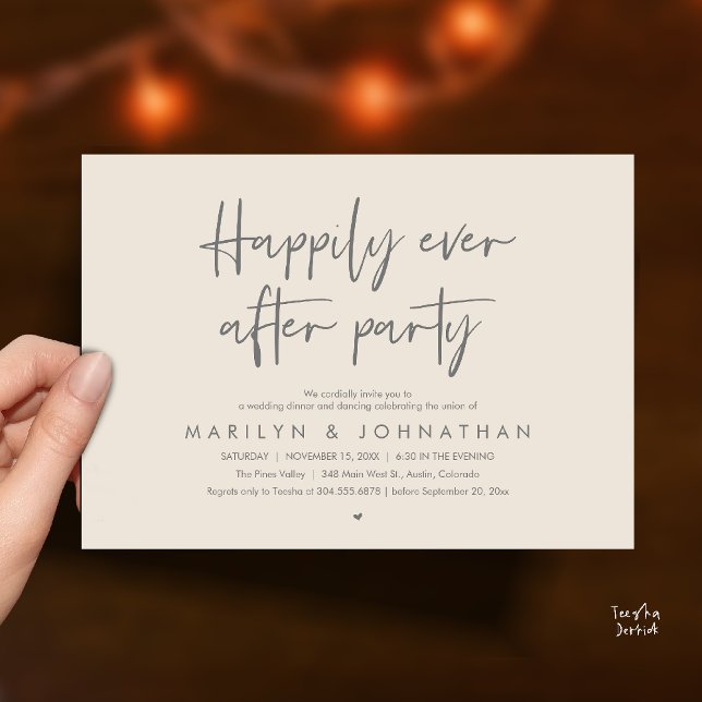 Convite Happily Ever After Party, Wedding Dinner Dancing (Happily Ever After Party, Wedding Dinner Dancing Invitation Card in Cream Grey)