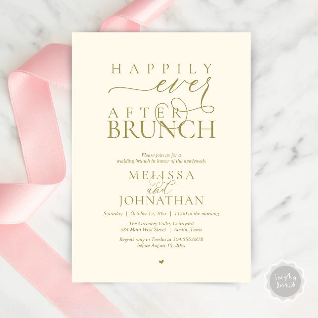 Convite Happily Ever After Party Wedding Elopement Dinner (Happily Ever After Brunch Wedding Elopement Celebration Invitation Card in Gold Yellow Cream)