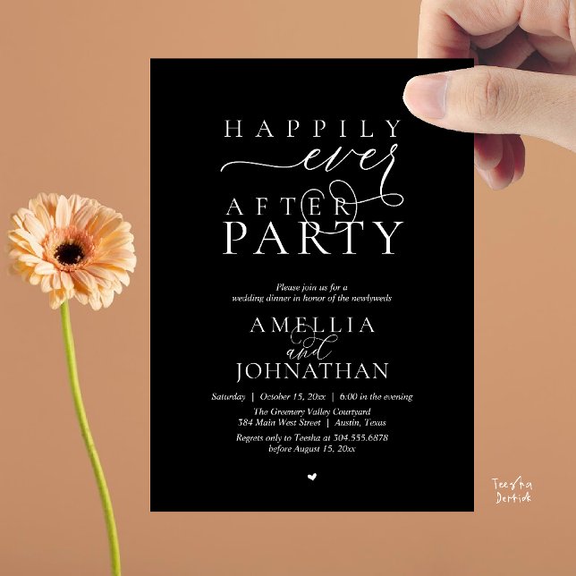 Convite Happily Ever After Party Wedding Elopement Dinner (Happily Ever After Party Wedding Elopement Dinner Invitation Card in Classy Black)