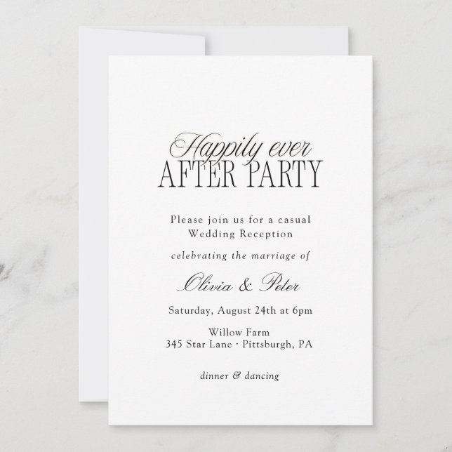 Convite Happily Ever After Party Wedding Reception (Frente)