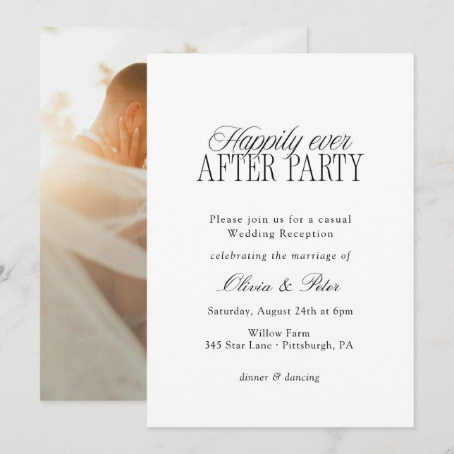 Convite Happily Ever After Party Wedding Reception (Frente/Verso)