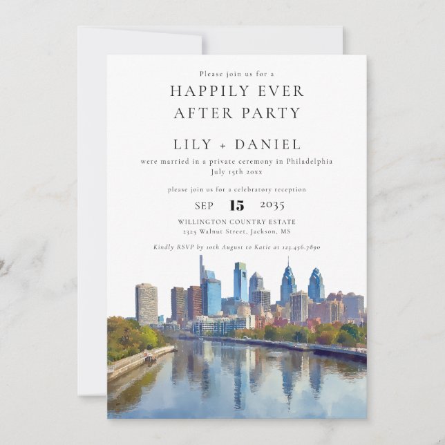 Convite Happily Ever After Philadelphia Wedding (Frente)