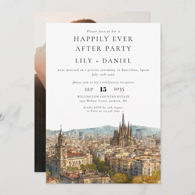 Convite Happily Ever After Photo Barcelona Wedding (Frente/Verso)