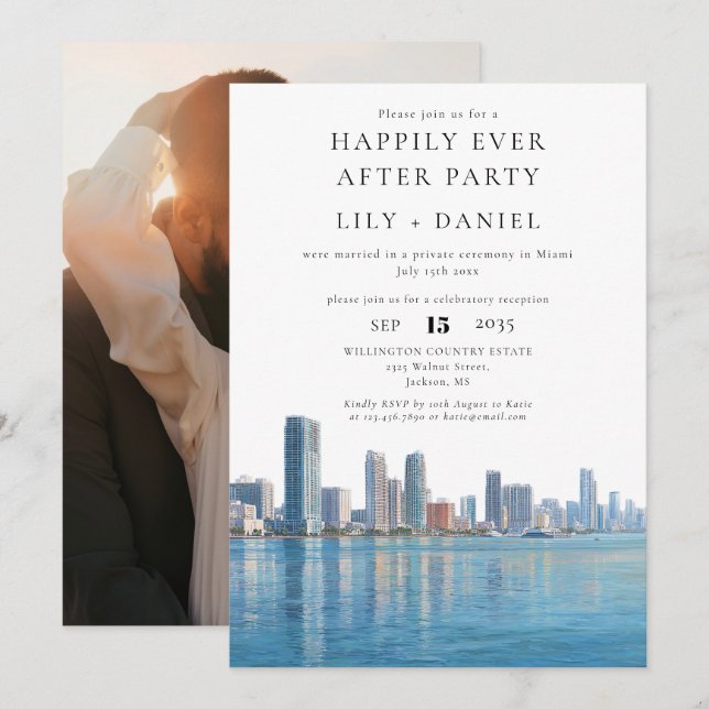 Convite Happily Ever After Photo Miami Wedding (Frente/Verso)