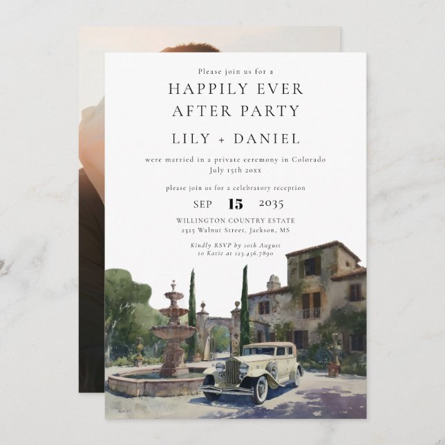 Convite Happily Ever After Photo Old Money Estate Wedding (Frente/Verso)