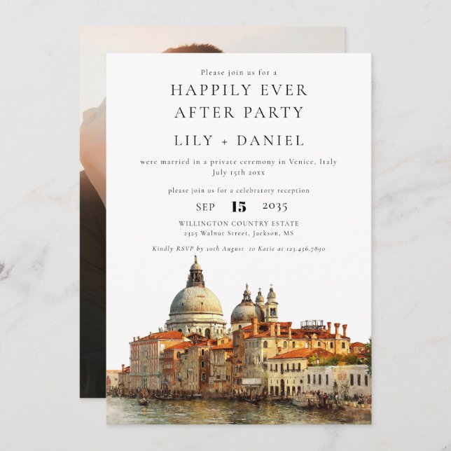 Convite Happily Ever After Photo Venice Wedding (Frente/Verso)